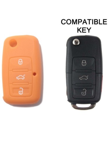 Guscio in Silicone Cover Chiave Telecomando Volkswagen Seat Skoda Portachiave Arancione VW Golf Passat Polo Touran Tiguan Eos Sharan Touareg Phateon Caddy T5 Amarok Lupo Seat Altea Alhambra Leon Ibiza Exeo Cordoba Arosa Skoda Octavia Fabia Superb Roomster
