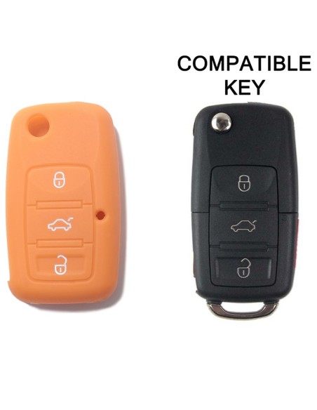 Guscio in Silicone Cover Chiave Telecomando Volkswagen Seat Skoda Portachiave Arancione VW Golf Passat Polo Touran Tiguan Eos Sharan Touareg Phateon Caddy T5 Amarok Lupo Seat Altea Alhambra Leon Ibiza Exeo Cordoba Arosa Skoda Octavia Fabia Superb Roomster