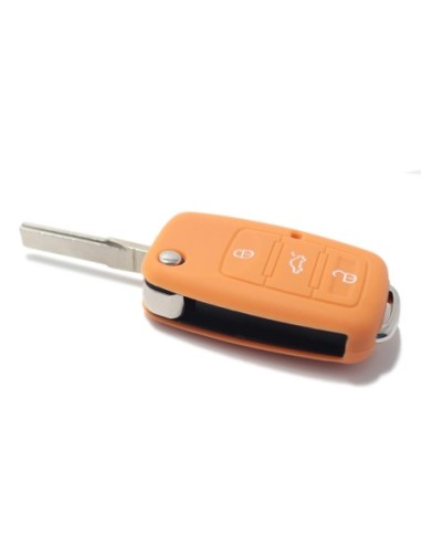Guscio in Silicone Cover Chiave Telecomando Volkswagen Seat Skoda Portachiave Arancione VW Golf Passat Polo Touran Tiguan Eos Sharan Touareg Phateon Caddy T5 Amarok Lupo Seat Altea Alhambra Leon Ibiza Exeo Cordoba Arosa Skoda Octavia Fabia Superb Roomster