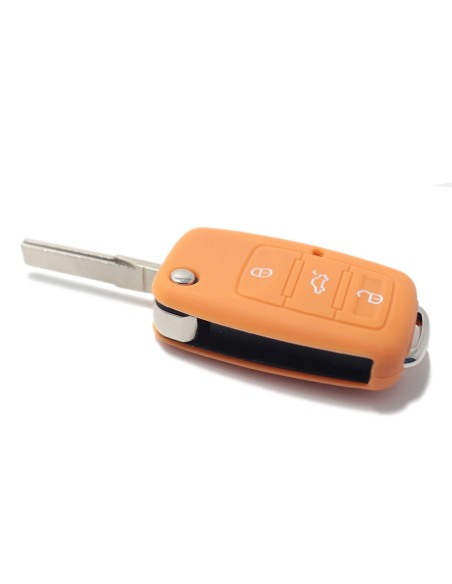 Guscio in Silicone Cover Chiave Telecomando Volkswagen Seat Skoda Portachiave Arancione VW Golf Passat Polo Touran Tiguan Eos Sharan Touareg Phateon Caddy T5 Amarok Lupo Seat Altea Alhambra Leon Ibiza Exeo Cordoba Arosa Skoda Octavia Fabia Superb Roomster