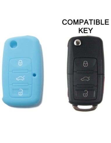 Guscio in Silicone Cover Chiave Telecomando Volkswagen Seat Skoda Portachiave Azzurro VW Golf Passat Polo Touran Tiguan Eos Sharan Touareg Phateon Caddy T5 Amarok Lupo Seat Altea Alhambra Leon Ibiza Exeo Cordoba Arosa Skoda Octavia Fabia Superb Roomster