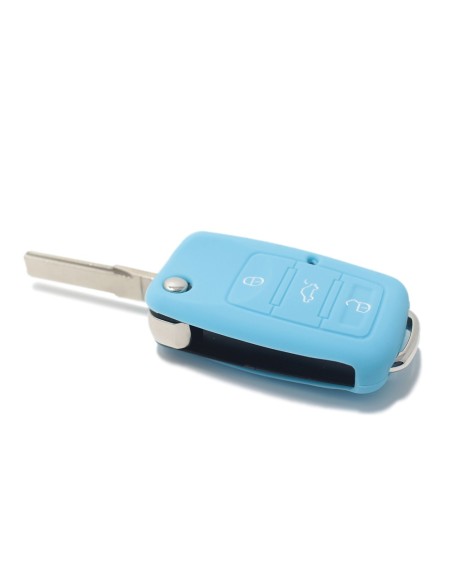 Guscio in Silicone Cover Chiave Telecomando Volkswagen Seat Skoda Portachiave Azzurro VW Golf Passat Polo Touran Tiguan Eos Sharan Touareg Phateon Caddy T5 Amarok Lupo Seat Altea Alhambra Leon Ibiza Exeo Cordoba Arosa Skoda Octavia Fabia Superb Roomster