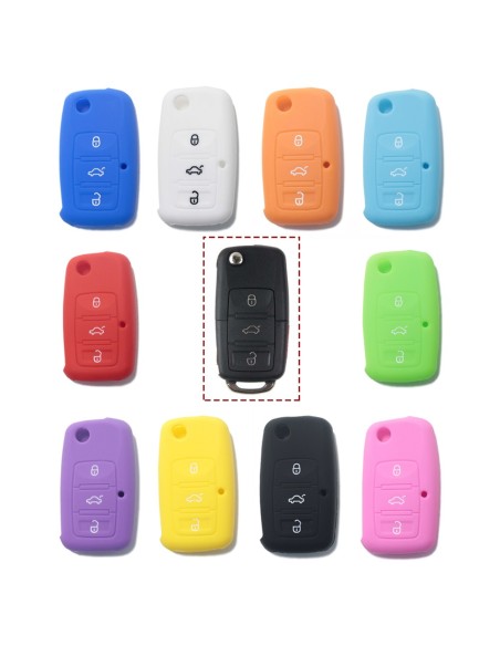 Guscio in Silicone Cover Chiave Telecomando Volkswagen Seat Skoda Portachiave Azzurro VW Golf Passat Polo Touran Tiguan Eos Sharan Touareg Phateon Caddy T5 Amarok Lupo Seat Altea Alhambra Leon Ibiza Exeo Cordoba Arosa Skoda Octavia Fabia Superb Roomster