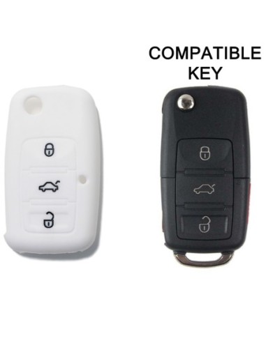 Guscio Silicone Cover Chiave per Telecomando Volkswagen Seat Skoda Portachiave Bianco VW Golf Passat Polo Touran Tiguan Eos Sharan Touareg Phateon Caddy T5 Amarok Lupo Seat Altea Alhambra Leon Ibiza Exeo Cordoba Arosa Skoda Octavia Fabia Superb Roomster