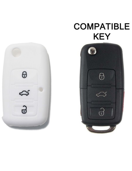 Guscio Silicone Cover Chiave per Telecomando Volkswagen Seat Skoda Portachiave Bianco VW Golf Passat Polo Touran Tiguan Eos Sharan Touareg Phateon Caddy T5 Amarok Lupo Seat Altea Alhambra Leon Ibiza Exeo Cordoba Arosa Skoda Octavia Fabia Superb Roomster