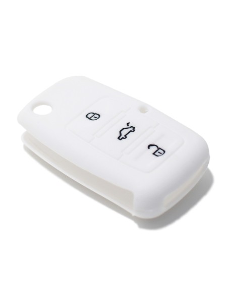 Guscio Silicone Cover Chiave per Telecomando Volkswagen Seat Skoda Portachiave Bianco VW Golf Passat Polo Touran Tiguan Eos Sharan Touareg Phateon Caddy T5 Amarok Lupo Seat Altea Alhambra Leon Ibiza Exeo Cordoba Arosa Skoda Octavia Fabia Superb Roomster