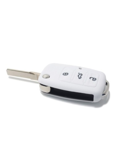 Guscio Silicone Cover Chiave per Telecomando Volkswagen Seat Skoda Portachiave Bianco VW Golf Passat Polo Touran Tiguan Eos Sharan Touareg Phateon Caddy T5 Amarok Lupo Seat Altea Alhambra Leon Ibiza Exeo Cordoba Arosa Skoda Octavia Fabia Superb Roomster