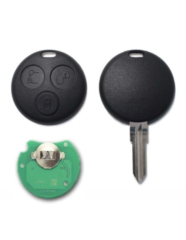 Guscio con Lama Ricambio Chiave 3 Tasti con Batteria e Trasponder per Telecomando Mercedes Benz Smart ForTwo 450 Roadster Crossblade City Coupe City Cabrio Nero