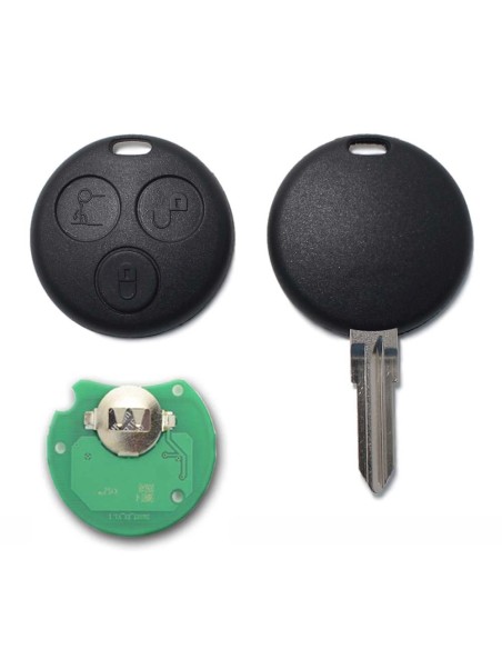 Guscio con Lama Ricambio Chiave 3 Tasti con Batteria e Trasponder per Telecomando Mercedes Benz Smart ForTwo 450 Roadster Crossblade City Coupe City Cabrio Nero