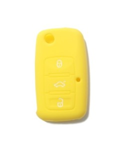 Guscio Silicone Cover Chiave per Telecomando Volkswagen Seat Skoda Portachiave Giallo VW Golf Passat Polo Touran Tiguan Eos Sharan Touareg Phateon Caddy T5 Amarok Lupo Seat Altea Alhambra Leon Ibiza Exeo Cordoba Arosa Skoda Octavia Fabia Superb Roomster