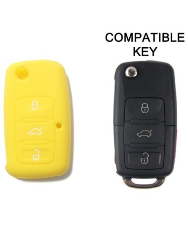 Guscio Silicone Cover Chiave per Telecomando Volkswagen Seat Skoda Portachiave Giallo VW Golf Passat Polo Touran Tiguan Eos Sharan Touareg Phateon Caddy T5 Amarok Lupo Seat Altea Alhambra Leon Ibiza Exeo Cordoba Arosa Skoda Octavia Fabia Superb Roomster