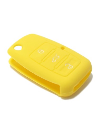 Guscio Silicone Cover Chiave per Telecomando Volkswagen Seat Skoda Portachiave Giallo VW Golf Passat Polo Touran Tiguan Eos Sharan Touareg Phateon Caddy T5 Amarok Lupo Seat Altea Alhambra Leon Ibiza Exeo Cordoba Arosa Skoda Octavia Fabia Superb Roomster