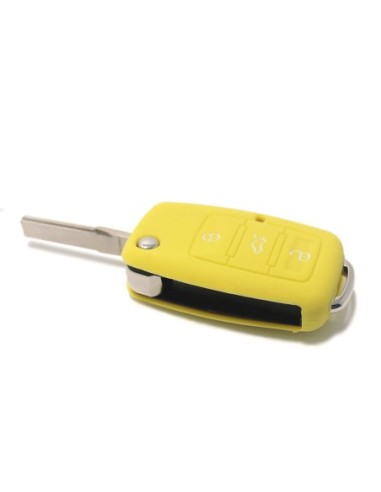 Guscio Silicone Cover Chiave per Telecomando Volkswagen Seat Skoda Portachiave Giallo VW Golf Passat Polo Touran Tiguan Eos Sharan Touareg Phateon Caddy T5 Amarok Lupo Seat Altea Alhambra Leon Ibiza Exeo Cordoba Arosa Skoda Octavia Fabia Superb Roomster