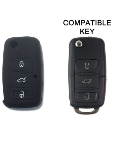 Guscio in Silicone Cover Chiave per Telecomando Volkswagen Seat Skoda Portachiave Nero VW Golf Passat Polo Touran Tiguan Eos Sharan Touareg Phateon Caddy T5 Amarok Lupo Seat Altea Alhambra Leon Ibiza Exeo Cordoba Arosa Skoda Octavia Fabia Superb Roomster