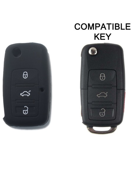 Guscio in Silicone Cover Chiave per Telecomando Volkswagen Seat Skoda Portachiave Nero VW Golf Passat Polo Touran Tiguan Eos Sharan Touareg Phateon Caddy T5 Amarok Lupo Seat Altea Alhambra Leon Ibiza Exeo Cordoba Arosa Skoda Octavia Fabia Superb Roomster