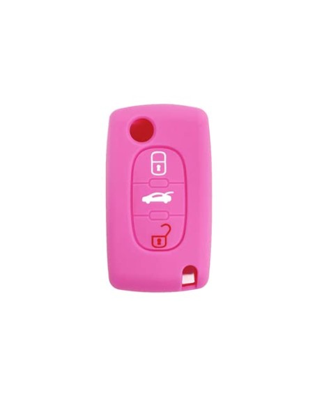 Guscio in Silicone Cover Chiave per Telecomando Citroen Peugeot 106 107 206 207 307 308 407 408 409 607 Portachiave Rosa