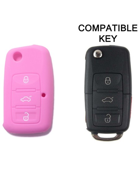 Guscio in Silicone Cover Chiave per Telecomando Volkswagen Seat Skoda Portachiave Rosa VW Golf Passat Polo Touran Tiguan Eos Sharan Touareg Phateon Caddy T5 Amarok Lupo Seat Altea Alhambra Leon Ibiza Exeo Cordoba Arosa Skoda Octavia Fabia Superb Roomster