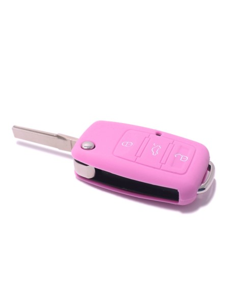 Guscio in Silicone Cover Chiave per Telecomando Volkswagen Seat Skoda Portachiave Rosa VW Golf Passat Polo Touran Tiguan Eos Sharan Touareg Phateon Caddy T5 Amarok Lupo Seat Altea Alhambra Leon Ibiza Exeo Cordoba Arosa Skoda Octavia Fabia Superb Roomster
