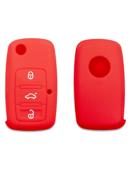 Guscio in Silicone Cover Chiave per Telecomando Volkswagen Seat Skoda Portachiave Rosso VW Golf Passat Polo Touran Tiguan Eos Sharan Touareg Phateon Caddy T5 Amarok Lupo Seat Altea Alhambra Leon Ibiza Exeo Cordoba Arosa Skoda Octavia Fabia Superb Roomster
