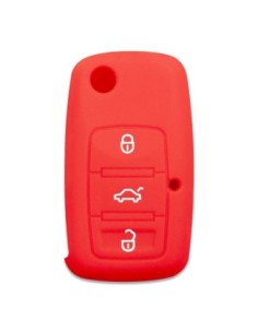 Guscio in Silicone Cover Chiave per Telecomando Volkswagen Seat Skoda Portachiave Rosso VW Golf Passat Polo Touran Tiguan Eos Sharan Touareg Phateon Caddy T5 Amarok Lupo Seat Altea Alhambra Leon Ibiza Exeo Cordoba Arosa Skoda Octavia Fabia Superb Roomster 2