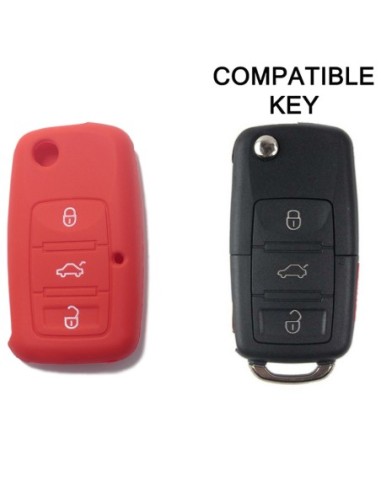 Guscio in Silicone Cover Chiave per Telecomando Volkswagen Seat Skoda Portachiave Rosso VW Golf Passat Polo Touran Tiguan Eos Sharan Touareg Phateon Caddy T5 Amarok Lupo Seat Altea Alhambra Leon Ibiza Exeo Cordoba Arosa Skoda Octavia Fabia Superb Roomster