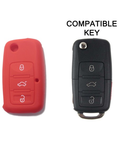 Guscio in Silicone Cover Chiave per Telecomando Volkswagen Seat Skoda Portachiave Rosso VW Golf Passat Polo Touran Tiguan Eos Sharan Touareg Phateon Caddy T5 Amarok Lupo Seat Altea Alhambra Leon Ibiza Exeo Cordoba Arosa Skoda Octavia Fabia Superb Roomster