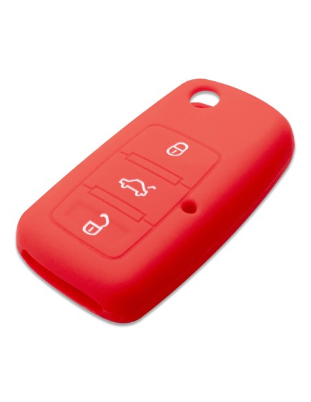 Guscio in Silicone Cover Chiave per Telecomando Volkswagen Seat Skoda Portachiave Rosso VW Golf Passat Polo Touran Tiguan Eos Sharan Touareg Phateon Caddy T5 Amarok Lupo Seat Altea Alhambra Leon Ibiza Exeo Cordoba Arosa Skoda Octavia Fabia Superb Roomster