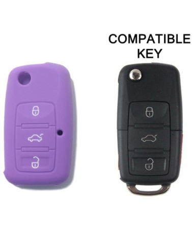 Guscio in Silicone Cover Chiave per Telecomando Volkswagen Seat Skoda Portachiave Viola VW Golf Passat Polo Touran Tiguan Eos Sharan Touareg Phateon Caddy T5 Amarok Lupo Seat Altea Alhambra Leon Ibiza Exeo Cordoba Arosa Skoda Octavia Fabia Superb Roomster