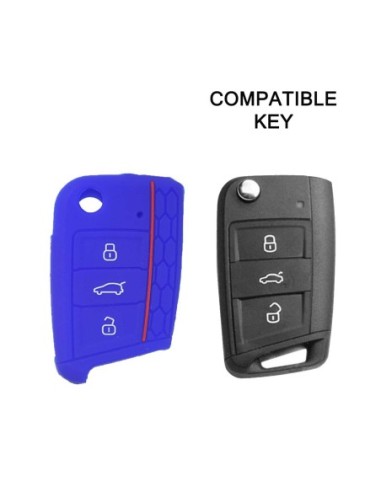 Guscio in Silicone Cover Chiave per Telecomando Volkswagen Golf (Serie 7) Seat Leon 7 Ibiza 7 Skoda Octavia A7 Portachiave Blu