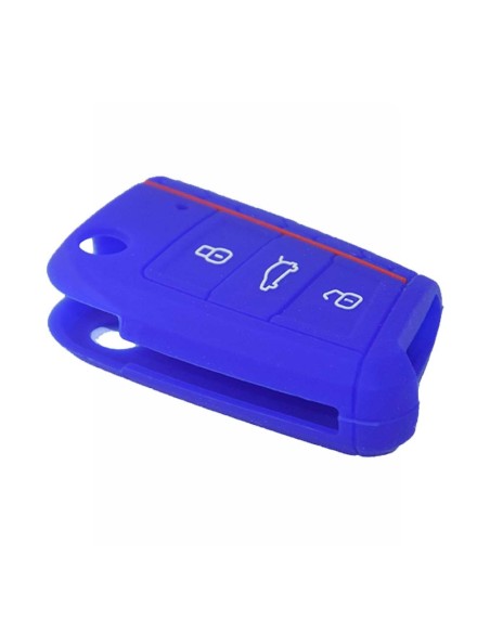 Guscio in Silicone Cover Chiave per Telecomando Volkswagen Golf (Serie 7) Seat Leon 7 Ibiza 7 Skoda Octavia A7 Portachiave Blu