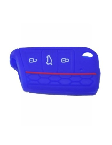 Guscio in Silicone Cover Chiave per Telecomando Volkswagen Golf (Serie 7) Seat Leon 7 Ibiza 7 Skoda Octavia A7 Portachiave Blu