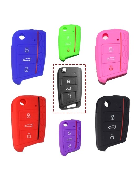 Guscio in Silicone Cover Chiave per Telecomando Volkswagen Golf (Serie 7) Seat Leon 7 Ibiza 7 Skoda Octavia A7 Portachiave Blu