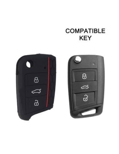 Guscio in Silicone Cover Chiave per Telecomando Volkswagen Golf (Serie 7) Seat Leon 7 Ibiza 7 Skoda Octavia A7 Portachiave Nero