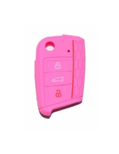 Guscio in Silicone Cover Chiave per Telecomando Volkswagen Golf (Serie 7) Seat Leon 7 Ibiza 7 Skoda Octavia A7 Portachiave Rosa