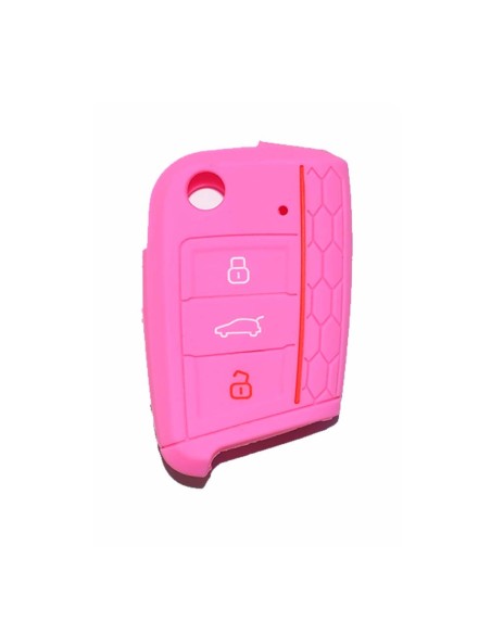 Guscio in Silicone Cover Chiave per Telecomando Volkswagen Golf (Serie 7) Seat Leon 7 Ibiza 7 Skoda Octavia A7 Portachiave Rosa