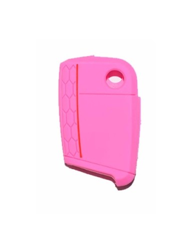 Guscio in Silicone Cover Chiave per Telecomando Volkswagen Golf (Serie 7) Seat Leon 7 Ibiza 7 Skoda Octavia A7 Portachiave Rosa