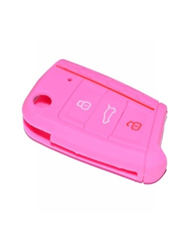 Guscio in Silicone Cover Chiave per Telecomando Volkswagen Golf (Serie 7) Seat Leon 7 Ibiza 7 Skoda Octavia A7 Portachiave Rosa