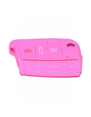 Guscio in Silicone Cover Chiave per Telecomando Volkswagen Golf (Serie 7) Seat Leon 7 Ibiza 7 Skoda Octavia A7 Portachiave Rosa