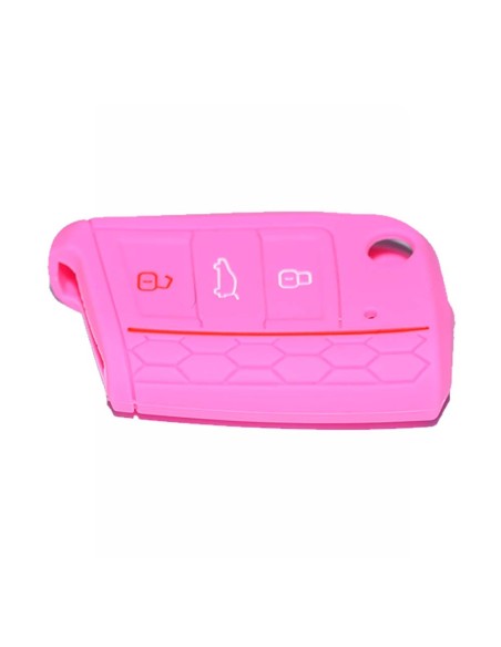 Guscio in Silicone Cover Chiave per Telecomando Volkswagen Golf (Serie 7) Seat Leon 7 Ibiza 7 Skoda Octavia A7 Portachiave Rosa