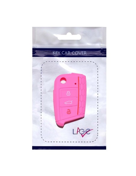 Guscio in Silicone Cover Chiave per Telecomando Volkswagen Golf (Serie 7) Seat Leon 7 Ibiza 7 Skoda Octavia A7 Portachiave Rosa