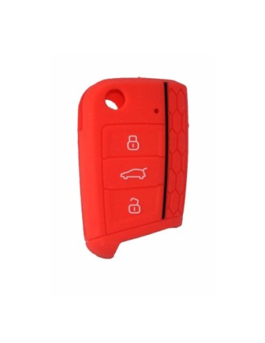 Guscio in Silicone Cover Chiave per Telecomando Volkswagen Golf (Serie 7) Seat Leon 7 Ibiza 7 Skoda Octavia A7 Portachiave Rosso