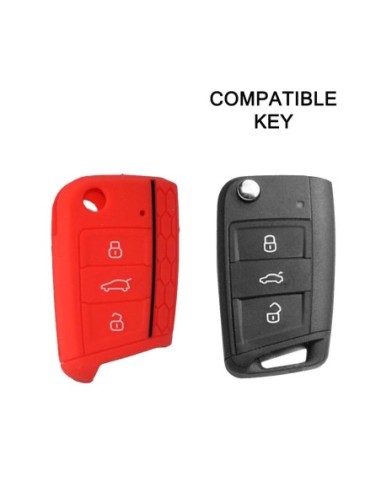 Guscio in Silicone Cover Chiave per Telecomando Volkswagen Golf (Serie 7) Seat Leon 7 Ibiza 7 Skoda Octavia A7 Portachiave Rosso