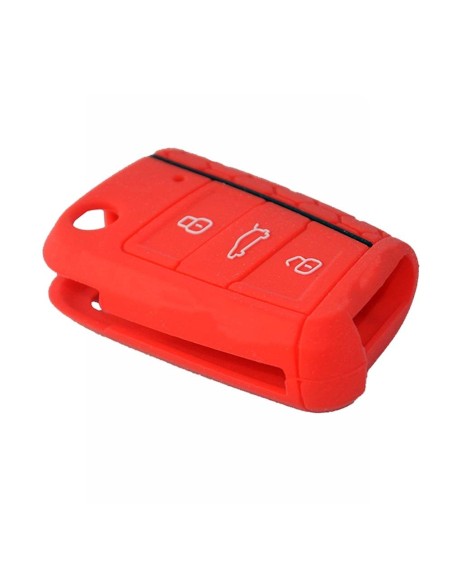 Guscio in Silicone Cover Chiave per Telecomando Volkswagen Golf (Serie 7) Seat Leon 7 Ibiza 7 Skoda Octavia A7 Portachiave Rosso