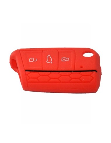 Guscio in Silicone Cover Chiave per Telecomando Volkswagen Golf (Serie 7) Seat Leon 7 Ibiza 7 Skoda Octavia A7 Portachiave Rosso