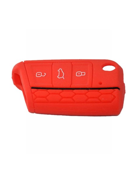 Guscio in Silicone Cover Chiave per Telecomando Volkswagen Golf (Serie 7) Seat Leon 7 Ibiza 7 Skoda Octavia A7 Portachiave Rosso
