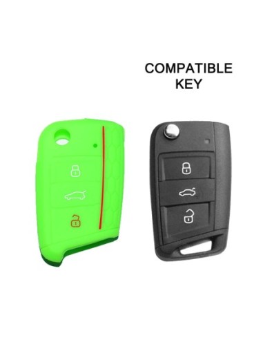 Guscio in Silicone Cover Chiave per Telecomando Volkswagen Golf (Serie 7) Seat Leon 7 Ibiza 7 Skoda Octavia A7 Portachiave Verde