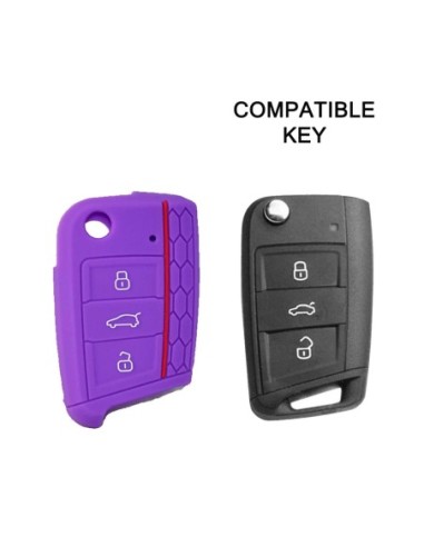 Guscio in Silicone Cover Chiave per Telecomando Volkswagen Golf (Serie 7) Seat Leon 7 Ibiza 7 Skoda Octavia A7 Portachiave Viola
