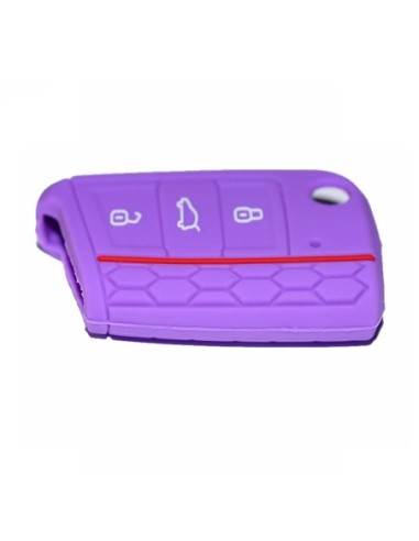 Guscio in Silicone Cover Chiave per Telecomando Volkswagen Golf (Serie 7) Seat Leon 7 Ibiza 7 Skoda Octavia A7 Portachiave Viola