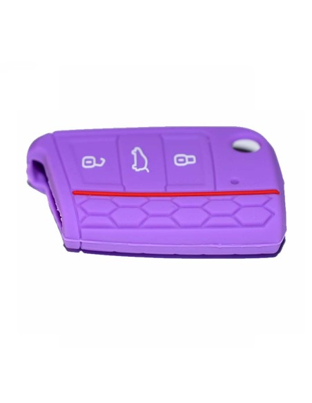 Guscio in Silicone Cover Chiave per Telecomando Volkswagen Golf (Serie 7) Seat Leon 7 Ibiza 7 Skoda Octavia A7 Portachiave Viola