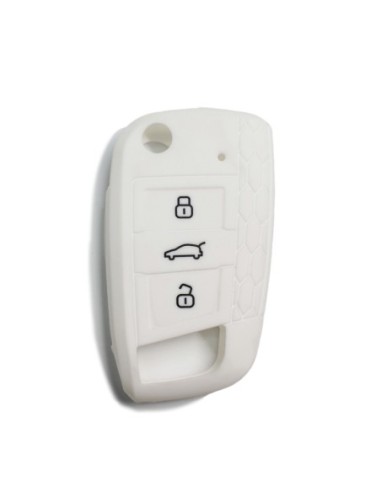 Guscio in Silicone Cover Chiave per Telecomando Volkswagen Golf (Serie 7) Polo Scirocco Seat Leon 7 Ibiza 7 Skoda Octavia A7 Portachiave Integrale Bianco